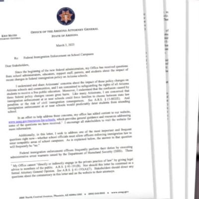AZ Attorney General releases guidance for schools regarding immigration enforcement on campuses