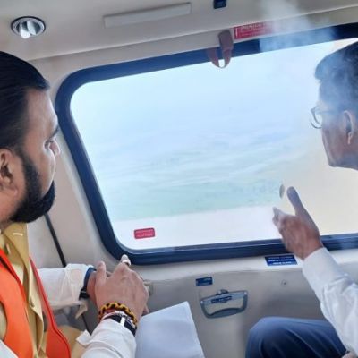 India News | Bihar CM Samrat Choudhary Visits Gandak River, Conducts Aerial Survey of Flood-hit Areas Amid Nepal Deluge
