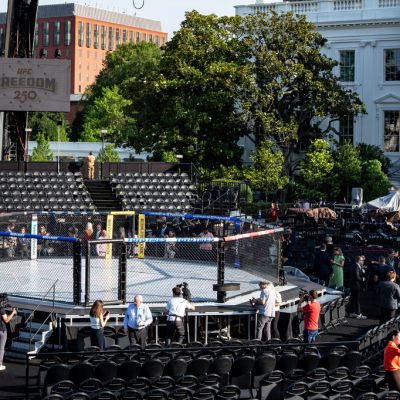 Corporate logos abound on UFC stage on White House grounds