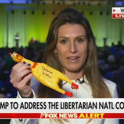 RFK Campaign Hands Out Rubber Chickens To Taunt Trump Into Debating Him During Libertarian Convention Speech