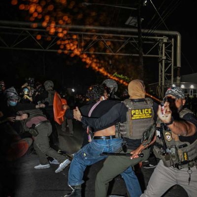 Night of chaos at Delaney Hall as ICE agents shove protester into path of oncoming truck, beat and pepper-spray others