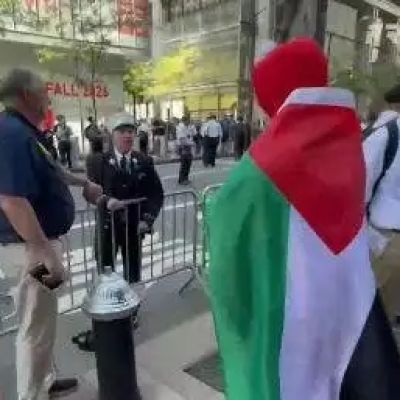 Firefighter Seen Tearing Into Pro-Palestinian Protester in Elmo Costume Near Ground Zero on 9/11