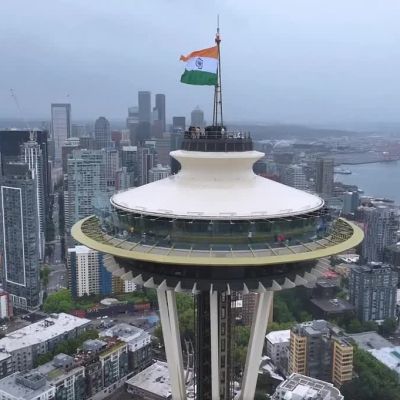 Historic Moment! Indian National Flag Raised On Top Of 605-Tall Space Needle On Independence Day 2025; Video