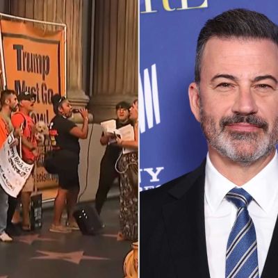 Protesters gather outside of Jimmy Kimmel studio to oppose show’s suspension