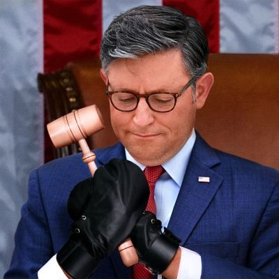Mike Johnson Struggles To Hold Speaker Gavel While Wearing Anti-Masturbation Mitts