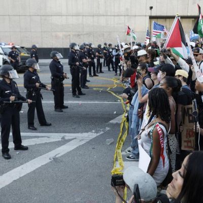 Police declare ‘unlawful assembly’ at downtown L.A. protest