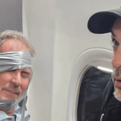 Hero passengers who helped duct-tape man mid-flight pictured as they share new details