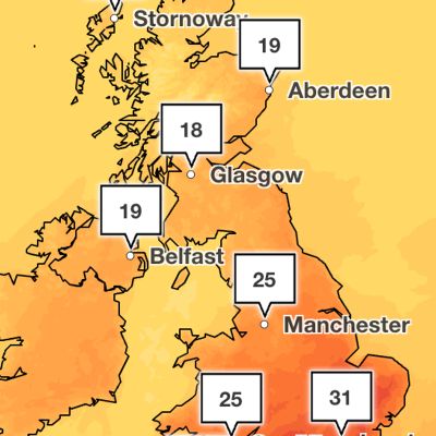 Mapped: Where temperatures could hit 33C in this week’s heatwave