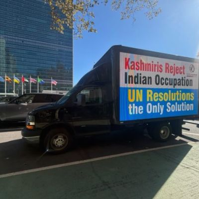 Digital ads trucks beam Kashmir freedom messages on Kashmir Black Day in New York