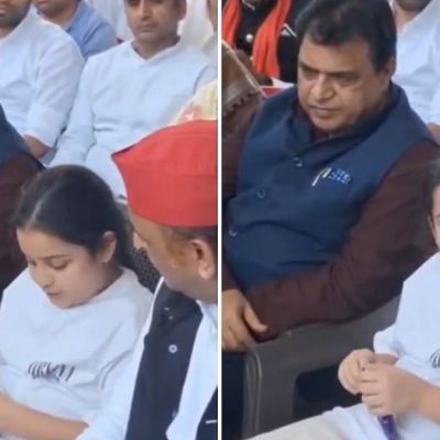 Samajwadi Party Chief Akhilesh Yadav Feeds Chocolate To Grieving Niece During Prateek Yadav’s Last Rites | Video