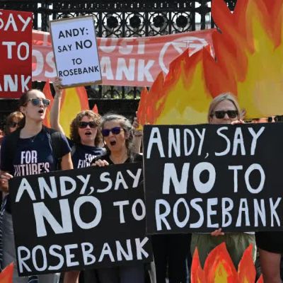 Campaigners protest outside Parliament to call on Burnham to reject Rosebank oil field