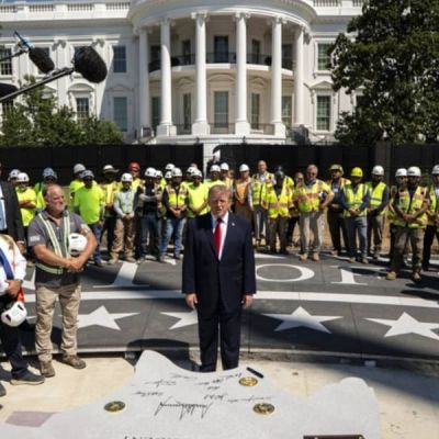 Trump unveils White House helipad as building frenzy escalates