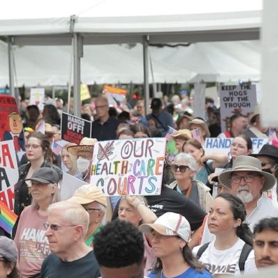 Houstonians join in ‘Hands Off’ protest against President Donald Trump and Elon Musk