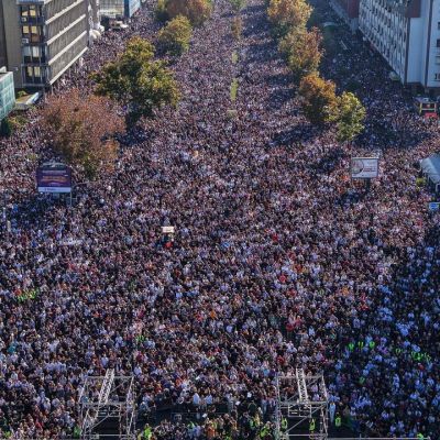 Tens of thousands of Serbians hold vigil for first anniversary of deadly train station accident