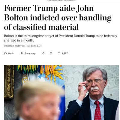 Former Trump adviser John Bolton, who became one of his fiercest critics, has been charged with mishandling classified materials, reports The Washington Post
