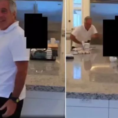 A video has emerged of Epstein chasing young girls in the kitchen.