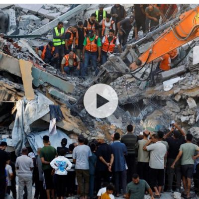 Eight children among 21 killed after war-damaged Gaza building collapses, rescuers say