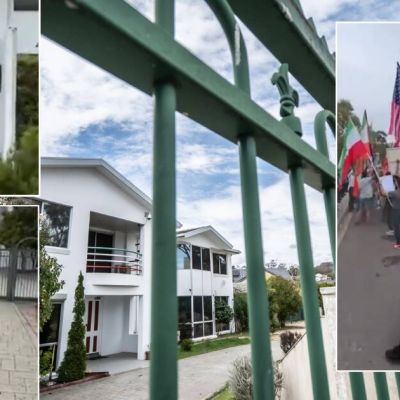 Hundreds raise flags and ‘pro-democracy’ slogans at Iranian embassy in Canberra