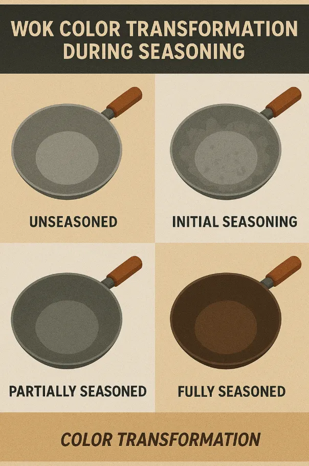 Japanese carbon steel wok with developing patina