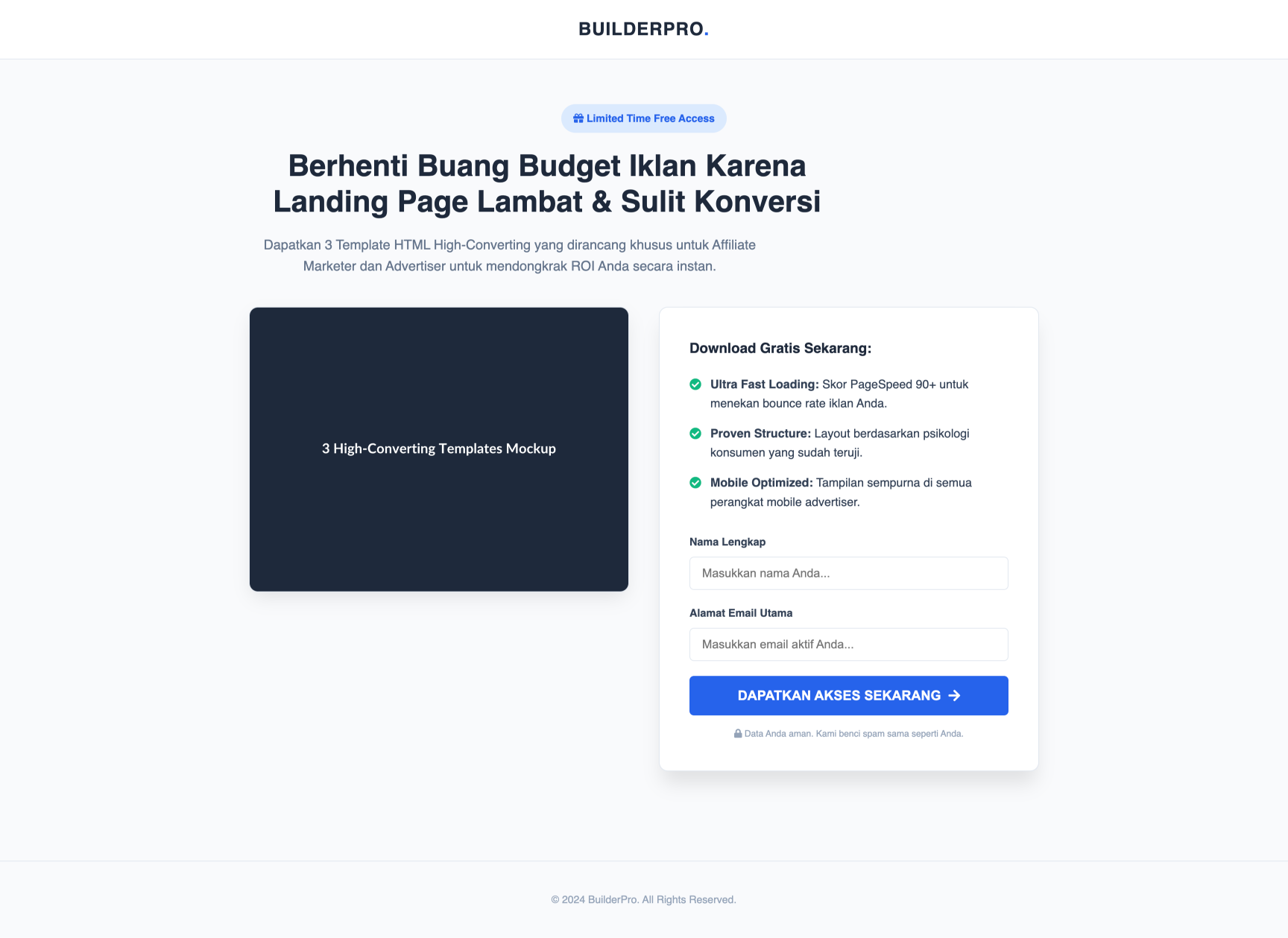 Landing Page Builder Terintegrasi