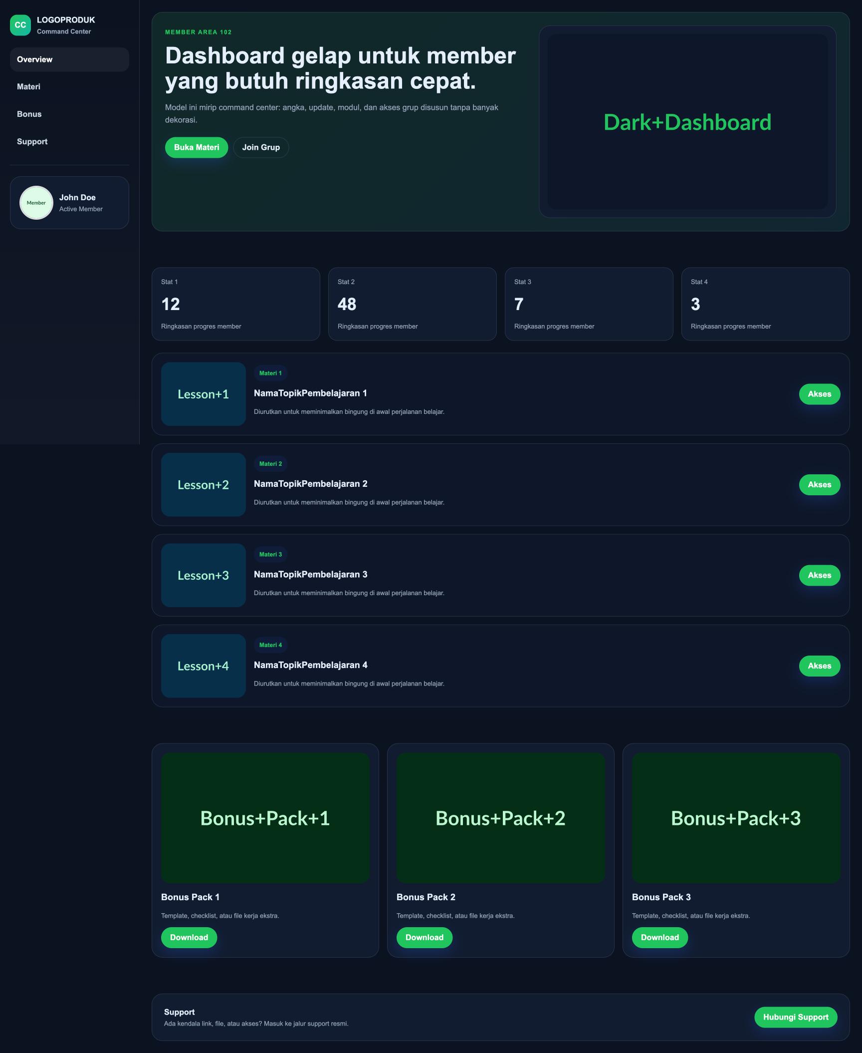 Member Area 102 Command Center Dark