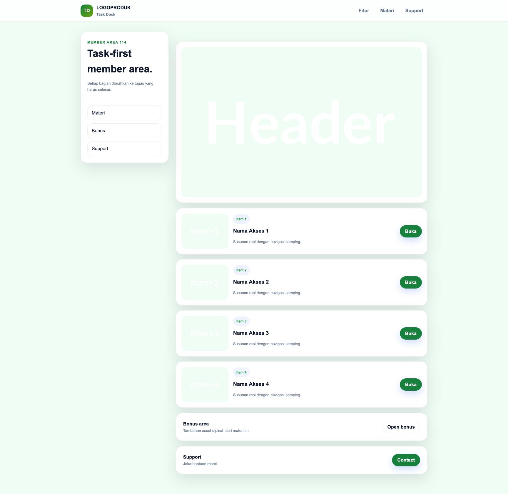 Member Area 114 Task Dock