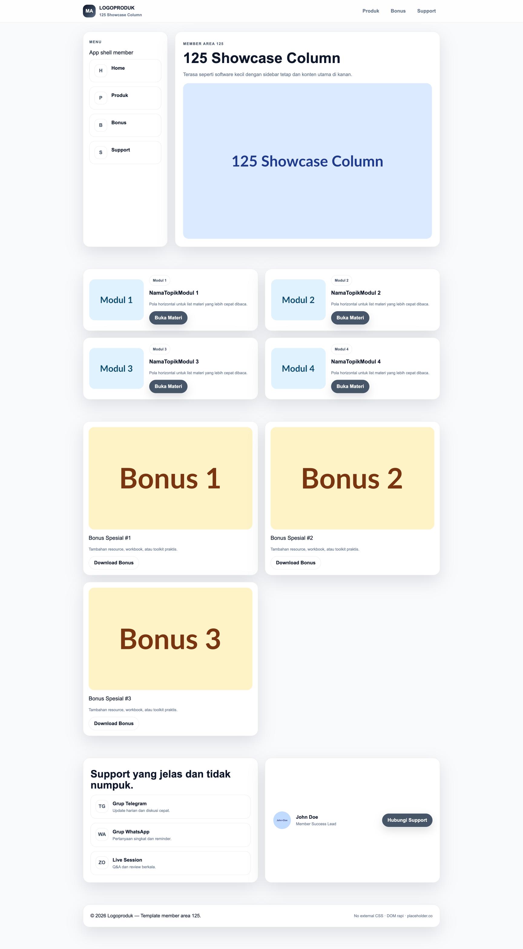 Member Area 125 Showcase Column