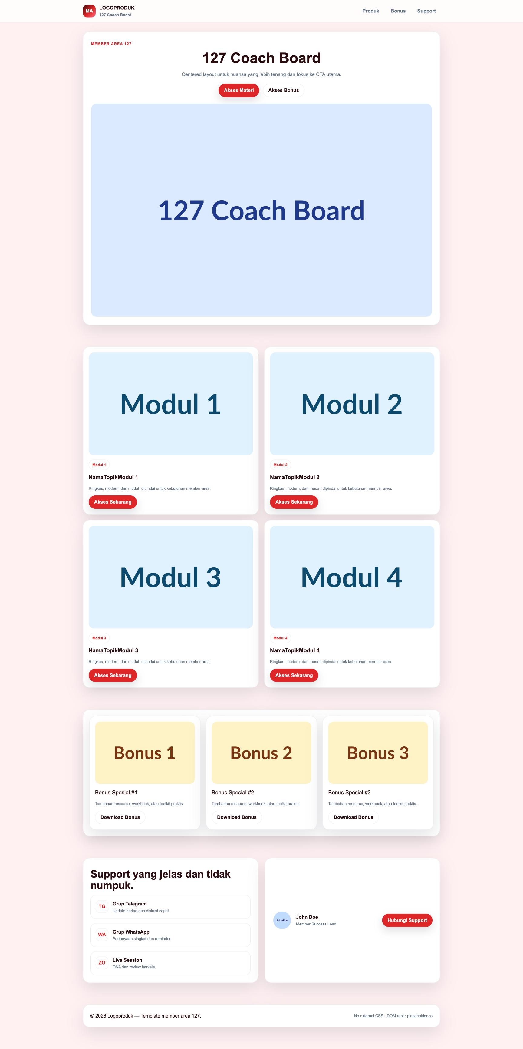 Member Area 127 Coach Board