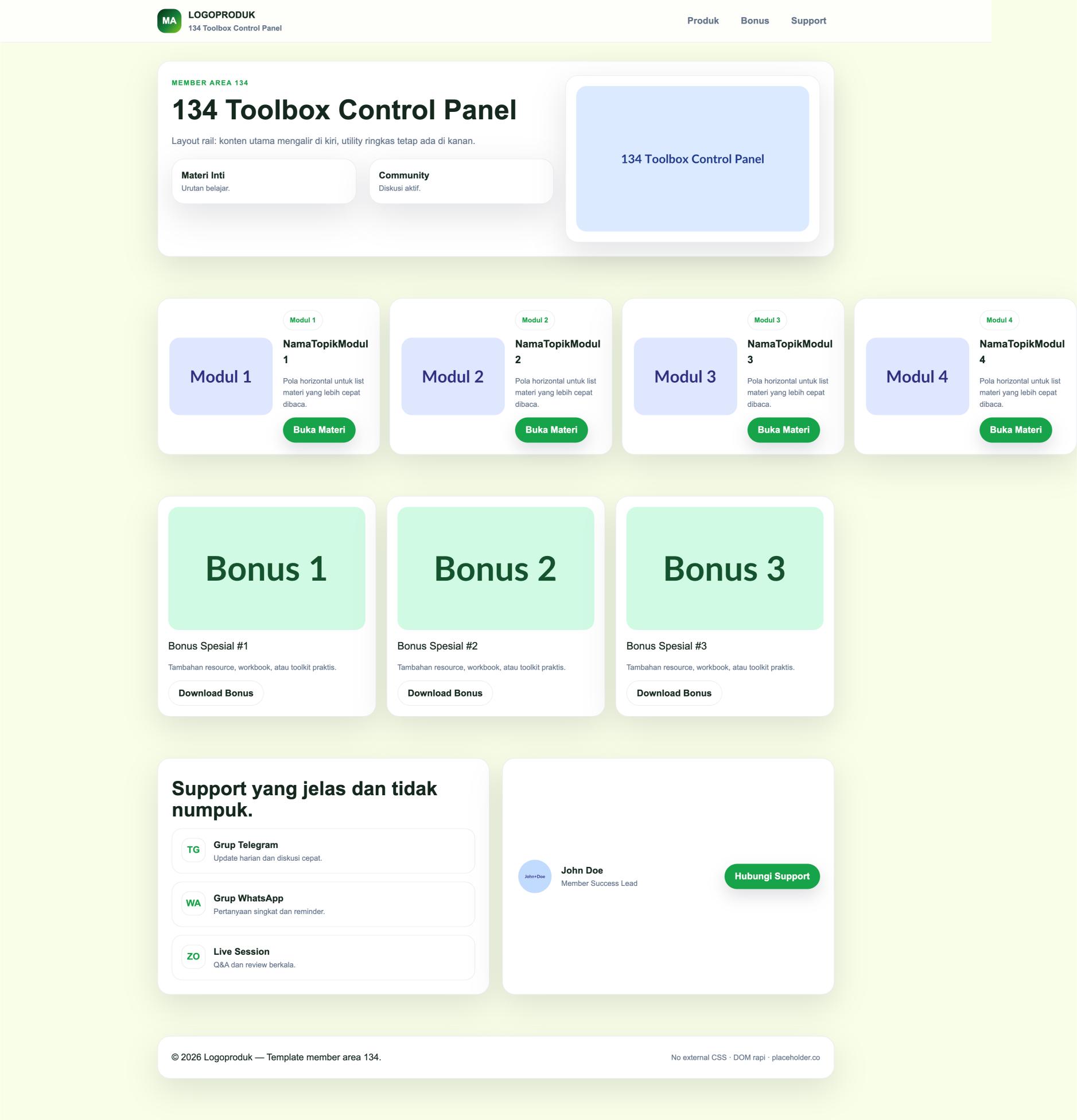 Member Area 134 Toolbox Control Panel