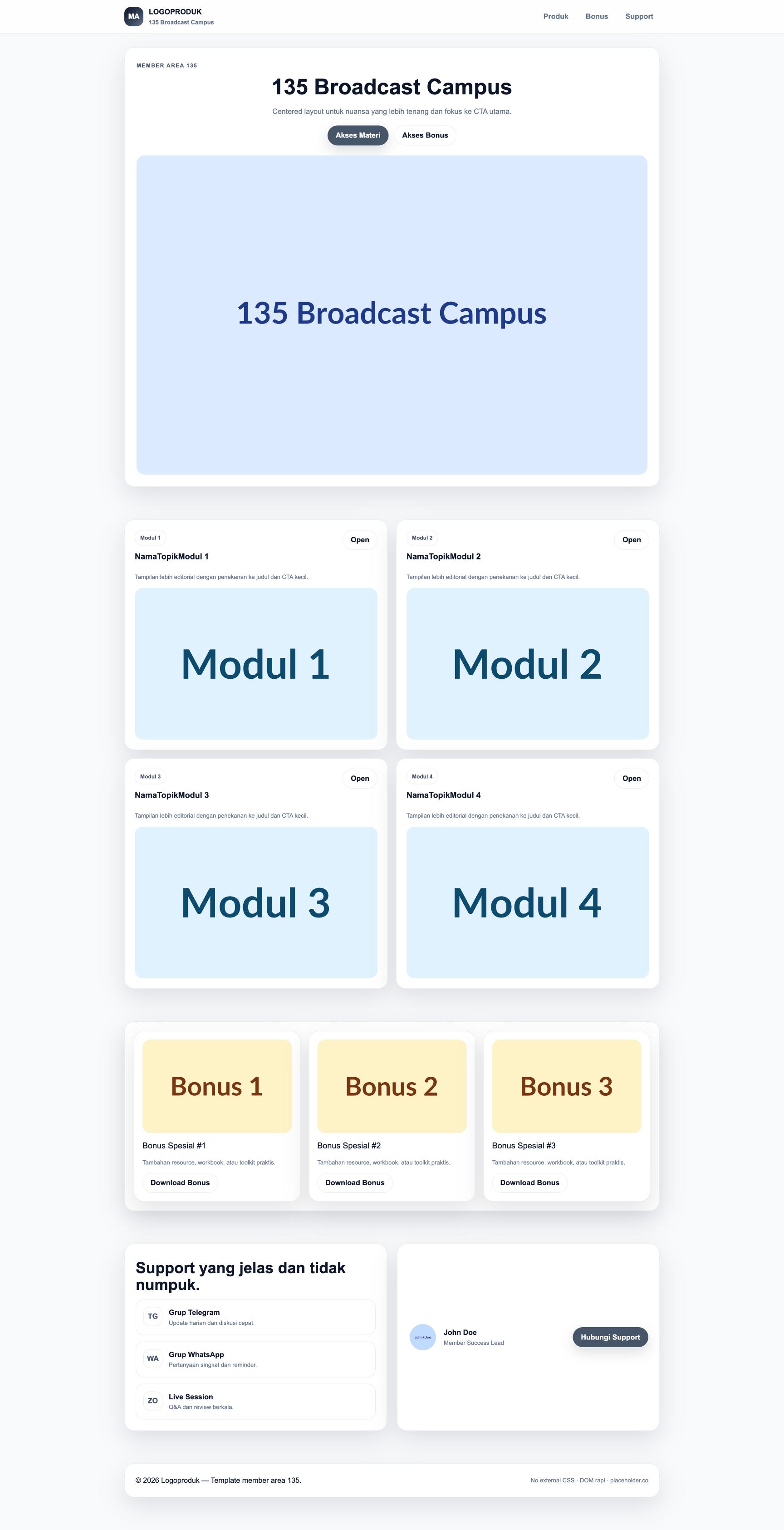 Member Area 135 Broadcast Campus