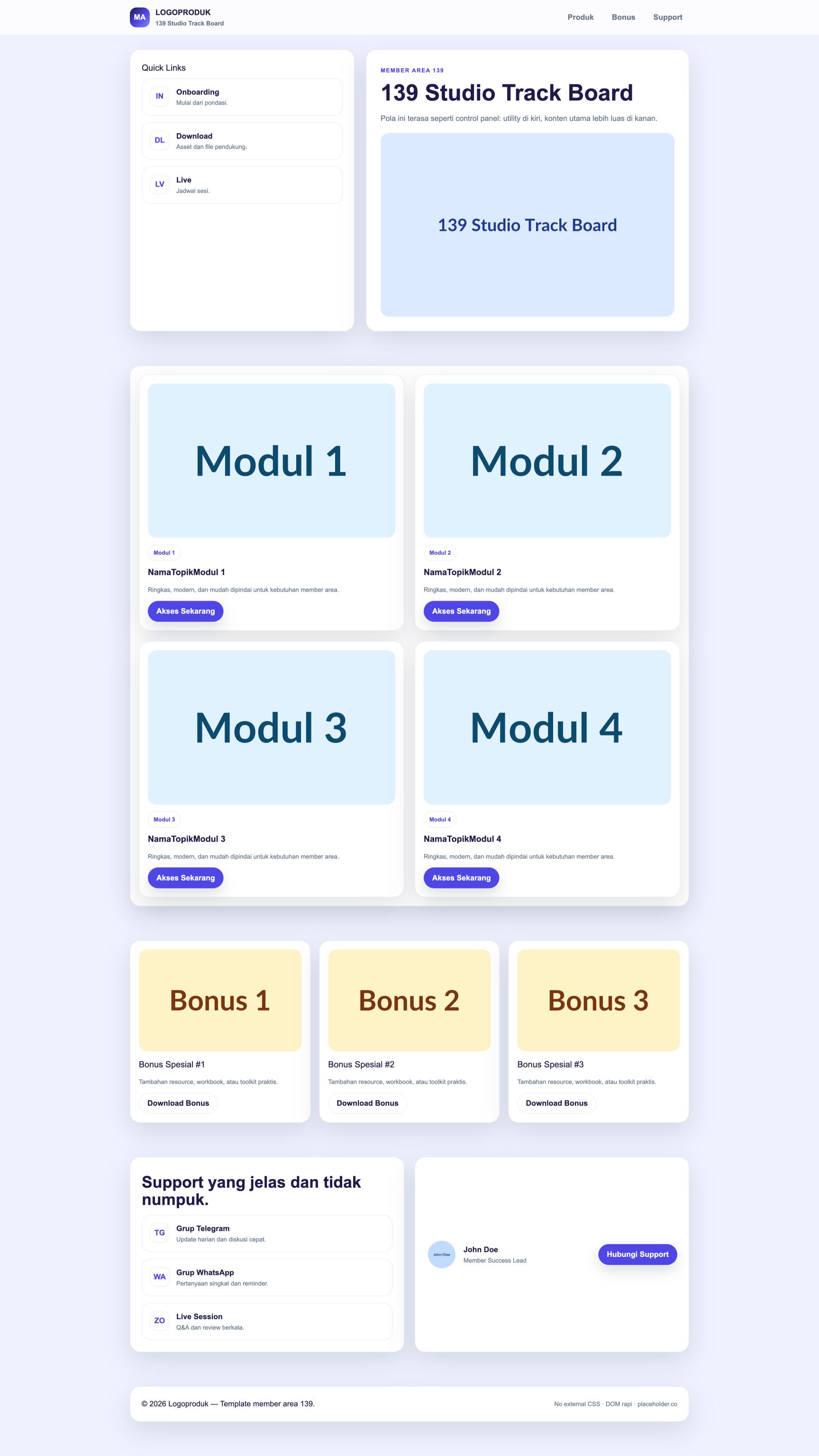 Member Area 139 Studio Track Board