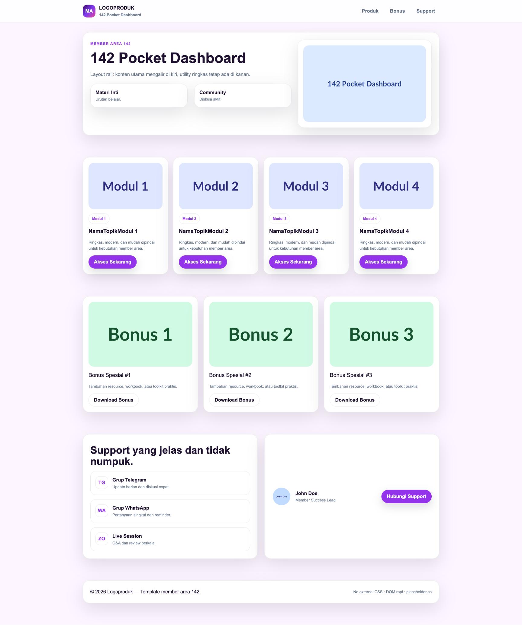 Member Area 142 Pocket Dashboard