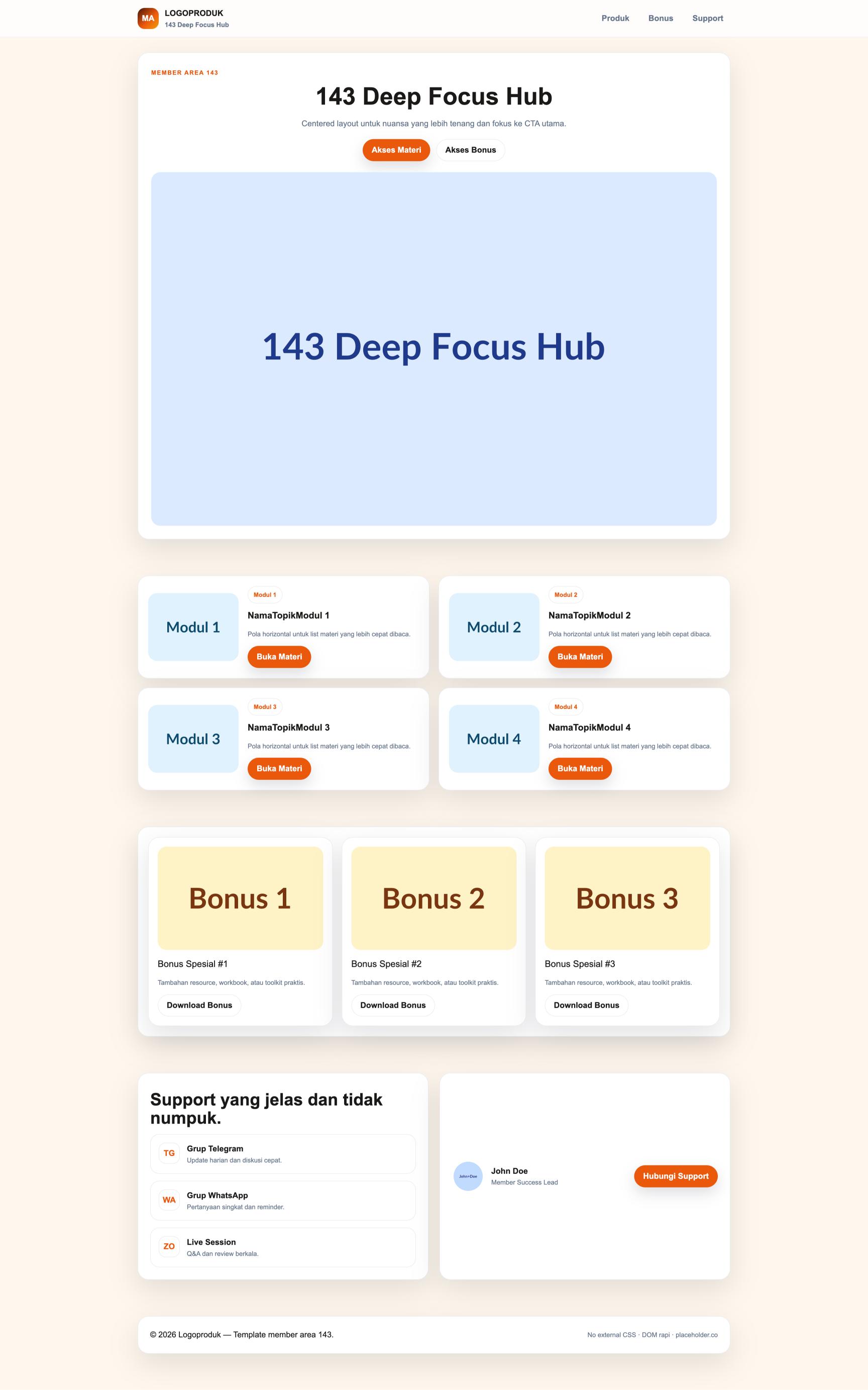 Member Area 143 Deep Focus Hub