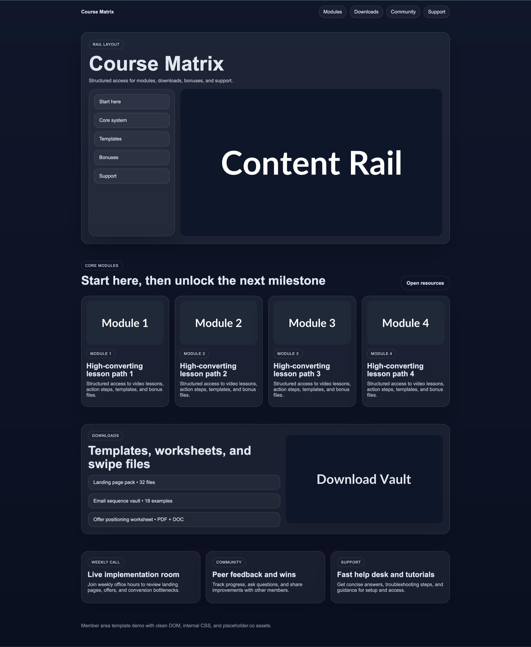 Member Area 157 Course Matrix