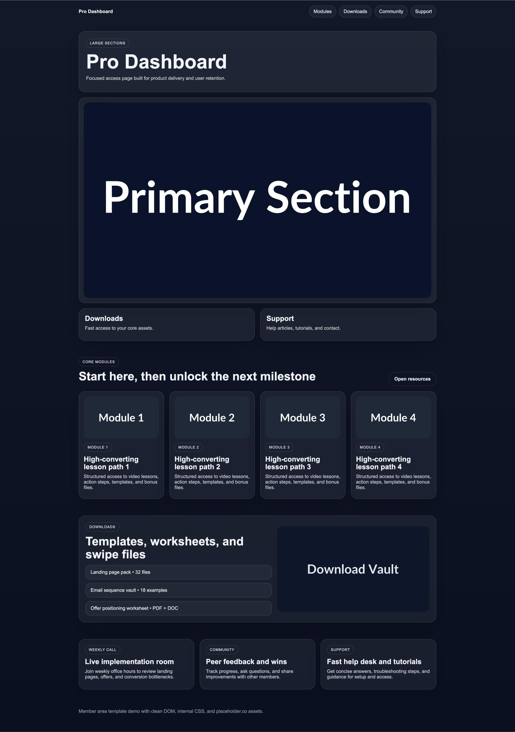 Member Area 164 Pro Dashboard