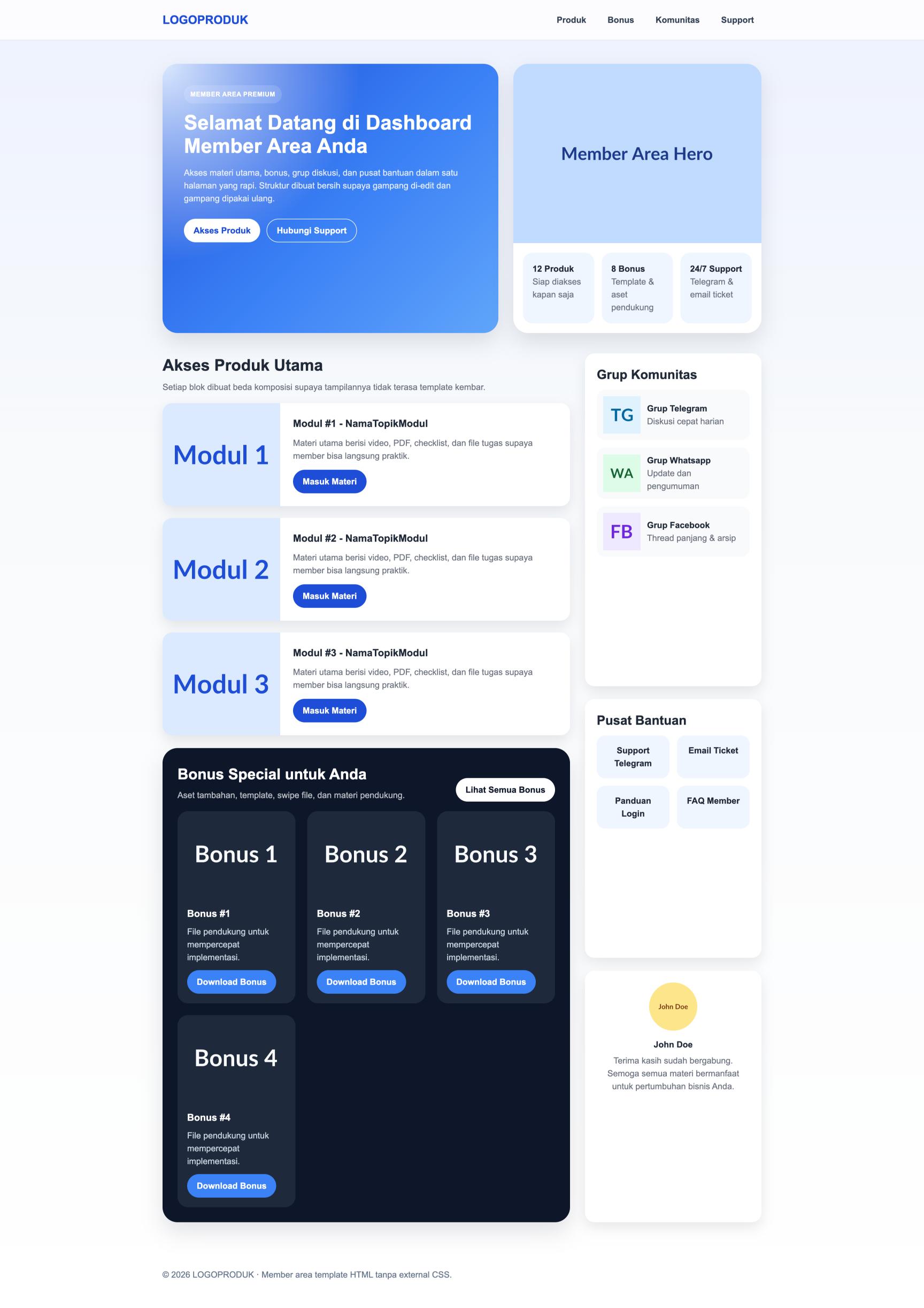 Member Area 21 Split Dashboard