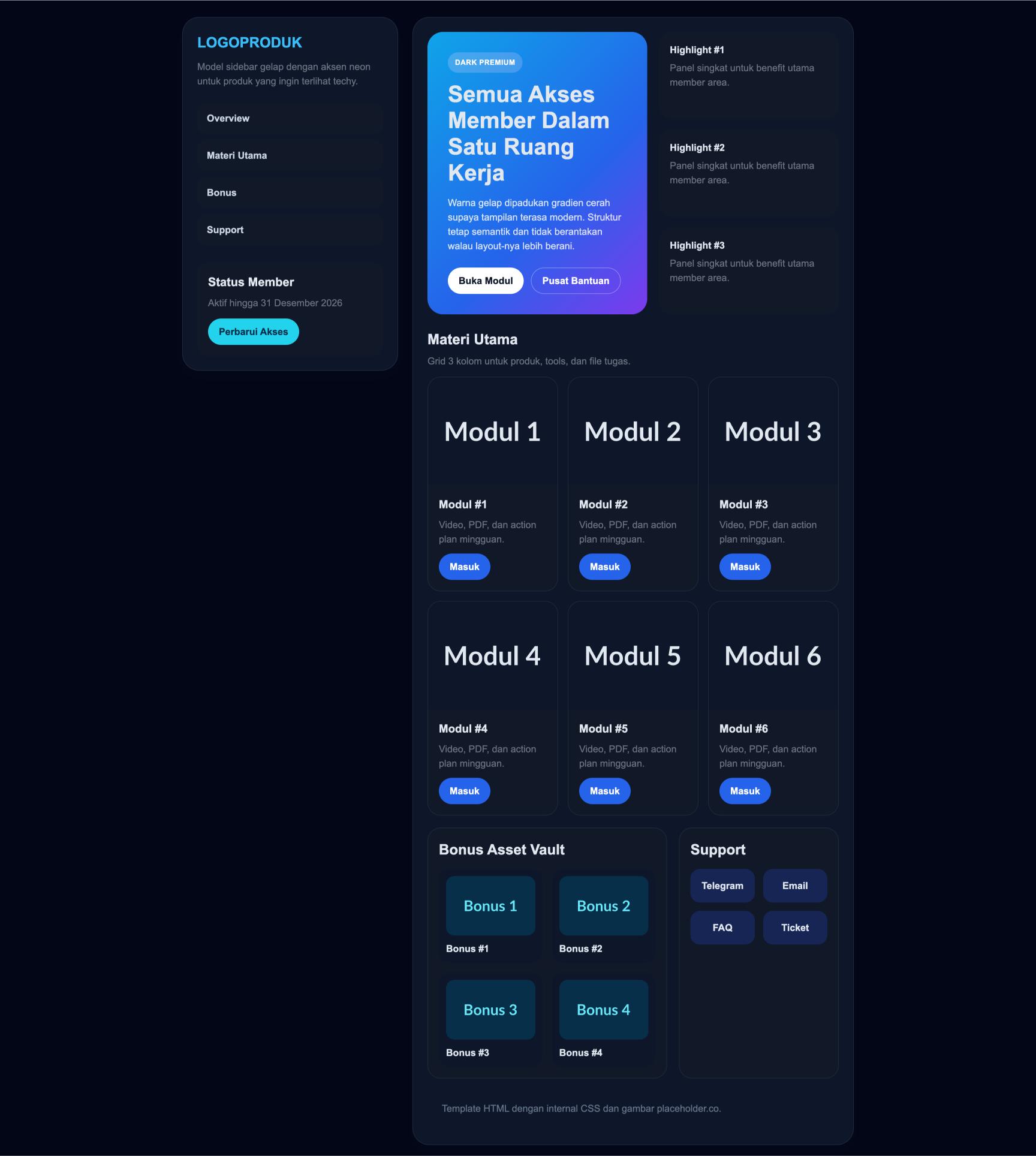 Member Area 23 Dark Neon Sidebar