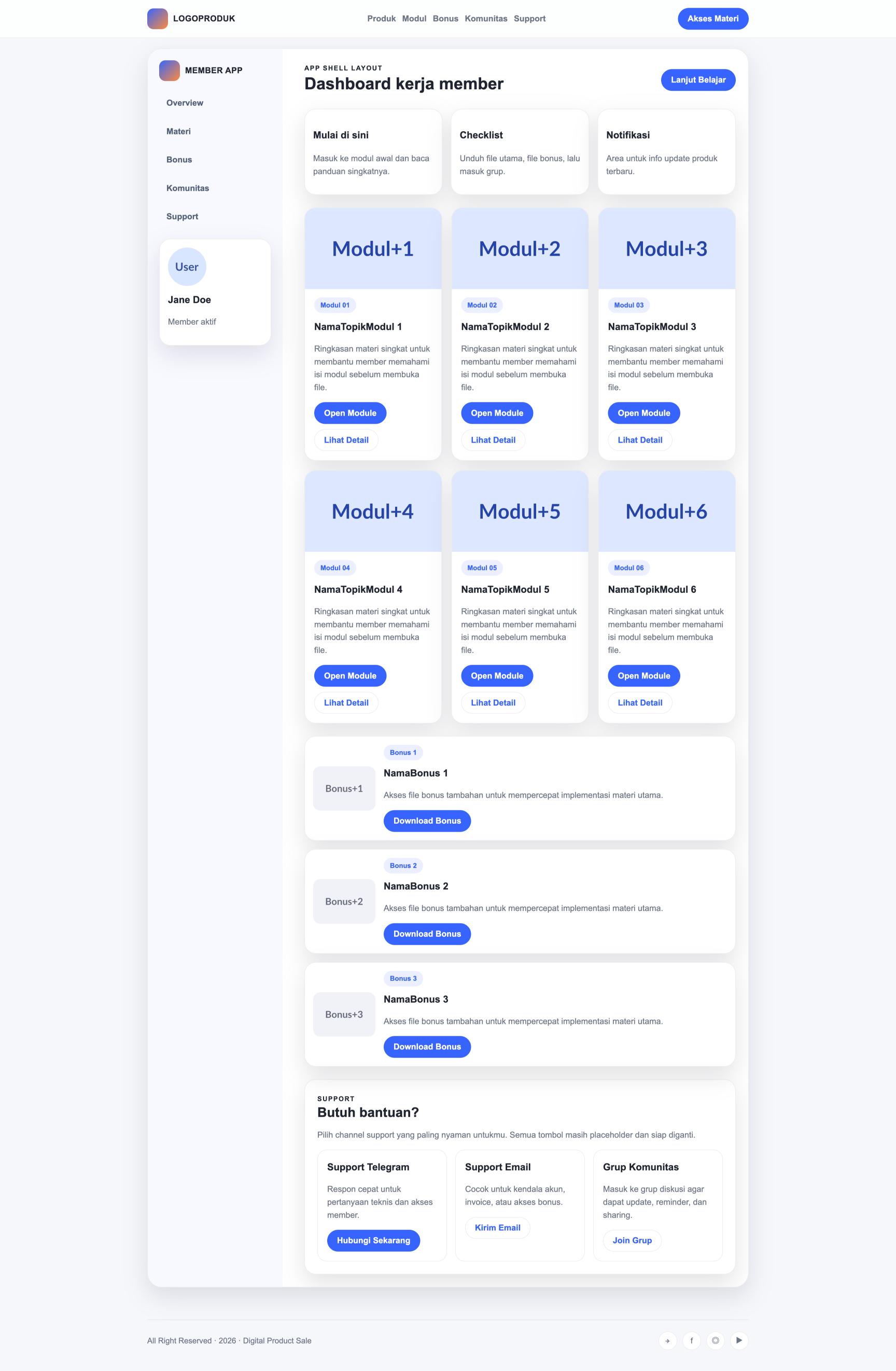 Member Area 47 App Shell Dashboard