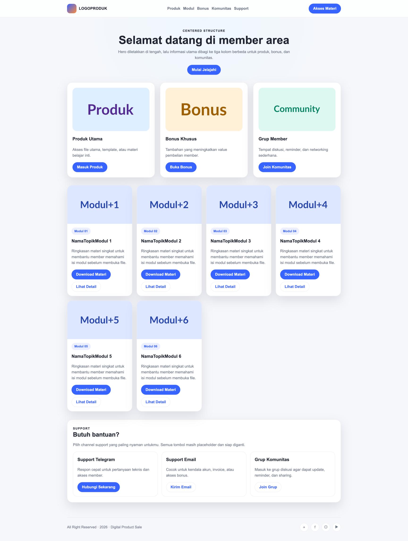 Member Area 48 Centered Three Columns