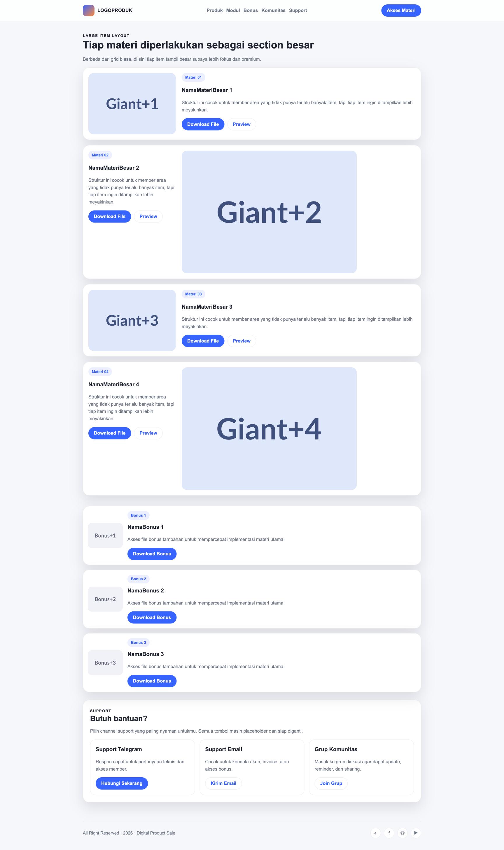 Member Area 54 Giant Item Sections