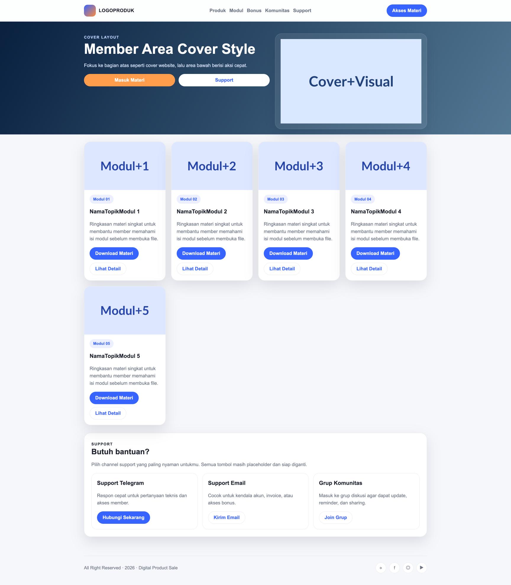 Member Area 65 Cover Style Blue