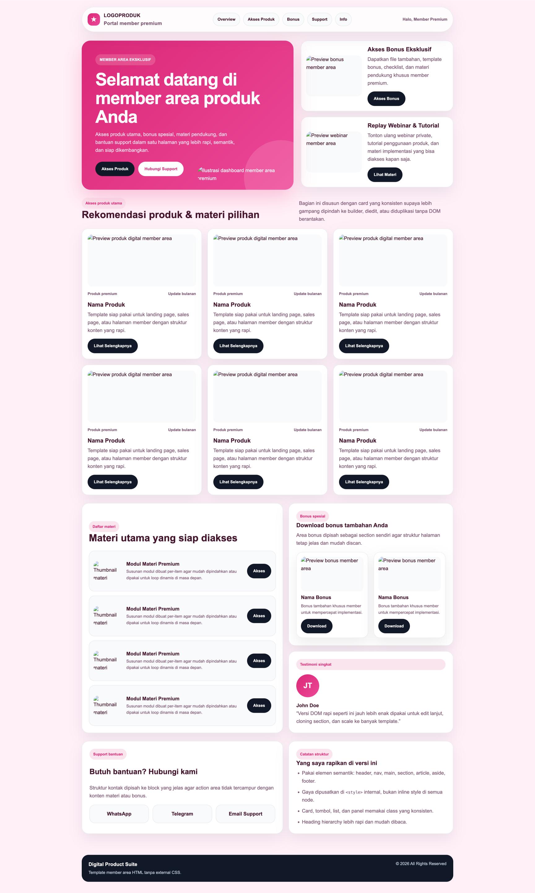 Member Area 07 Pink Grid Feminine Clean