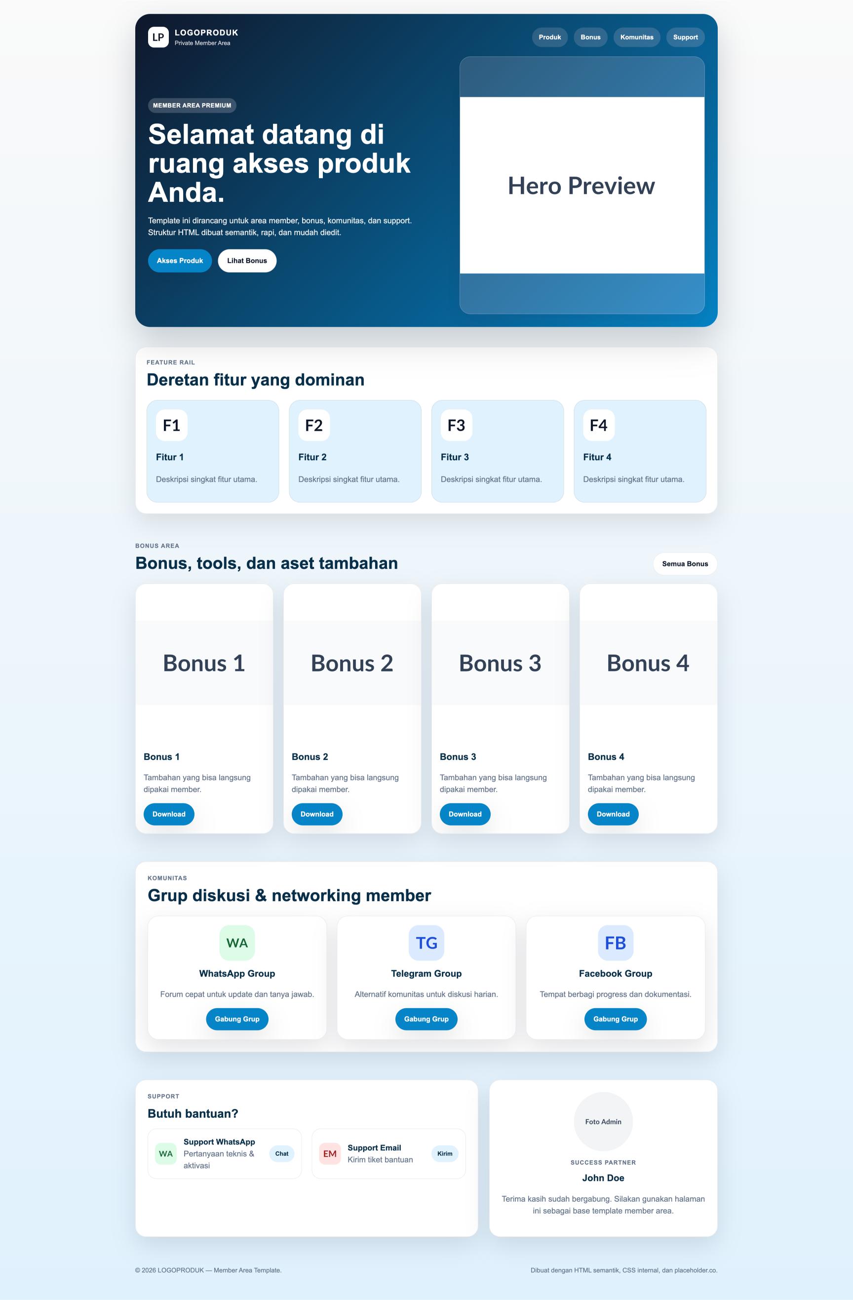 Member Area 72 Feature Rail Member