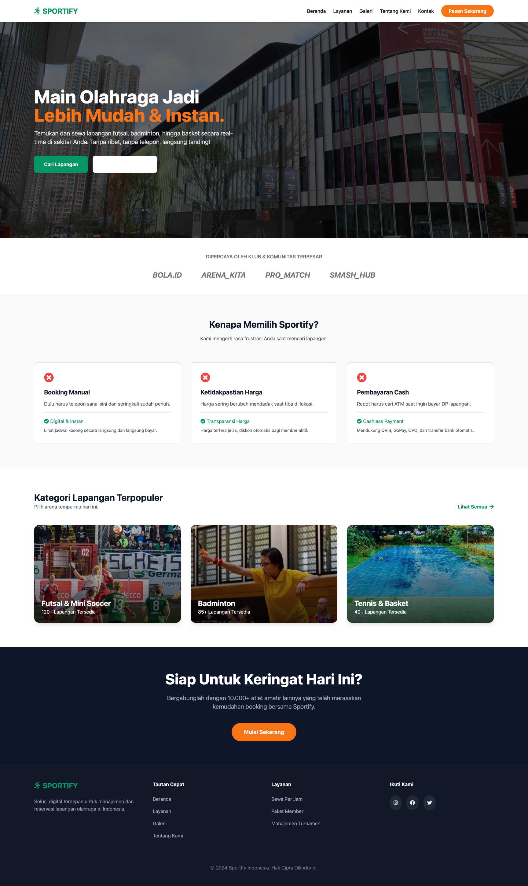 Platform Booking Lapangan Olahraga | Home