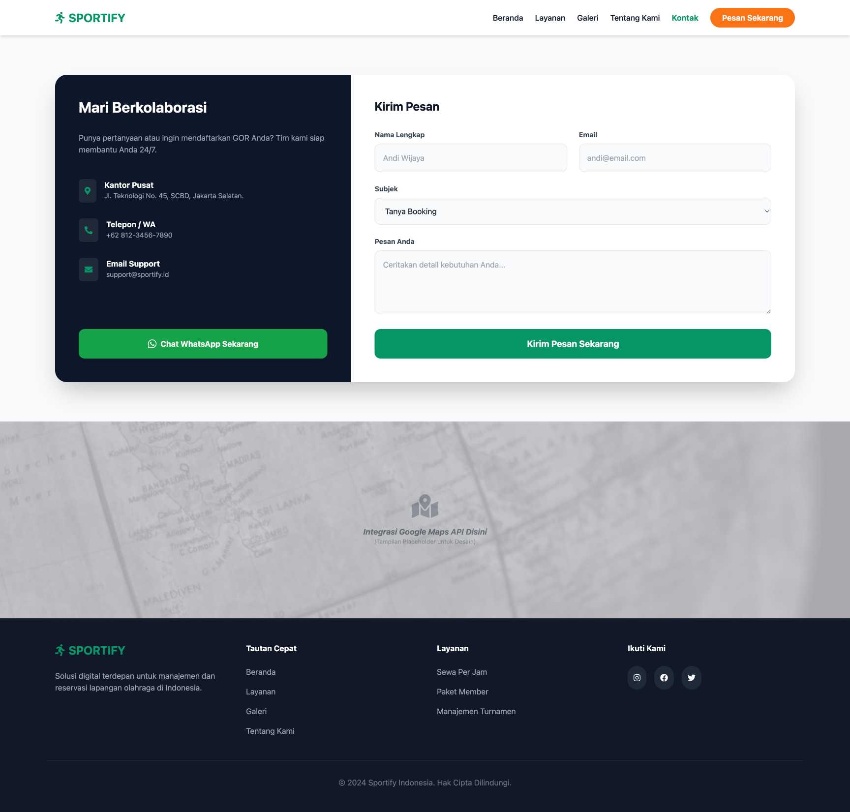 Platform Booking Lapangan Olahraga | Contact
