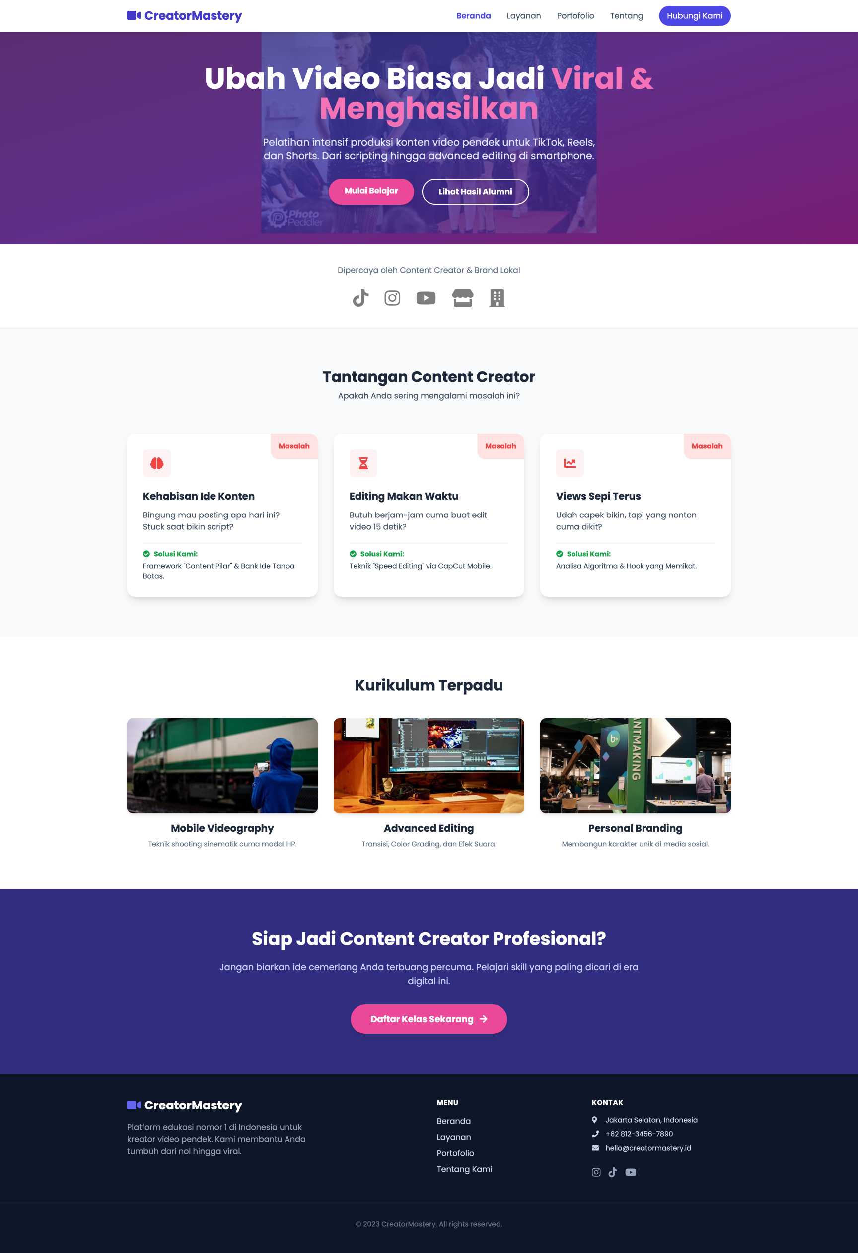 Kelas Content Creator & Editing | Home