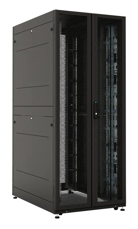 Шкаф серверный ПРОФ напольный 48U (800 × 1000) двери двойные перф. 2 шт., черный, в сборе ШТК-СП-48.8.10-88АА-9005