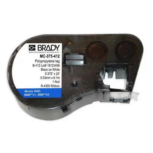 BRADY brd143235 MC-375-412 вставка полипропиленовая неклеевая 9.53мм/6.1м, белая, печать черным (BMP41/51/53)