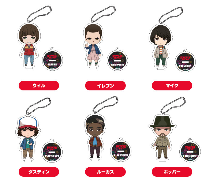 Stranger Things Nendoroid Plus Night Woods Design Acrylic Keychains: Will (Japan Ver.)/Eleven (Japan Ver.)/Mike (Japan Ver.)/Dustin (Japan Ver.)/Lucas (Japan Ver.)/Hopper (Japan Ver.)