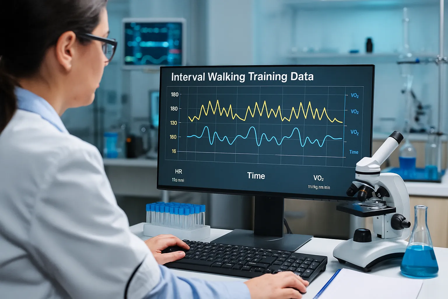 Research facility analyzing interval walking training data
